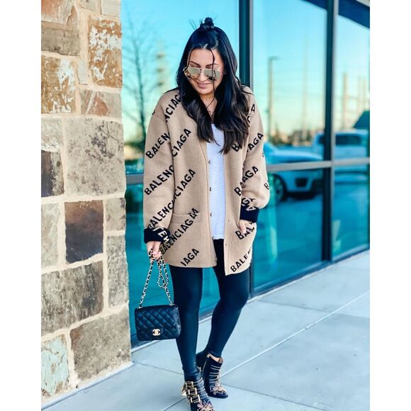 Balenciaga Jacquard Motif Logo Intarsia Cardigan - Picture 7 of 16